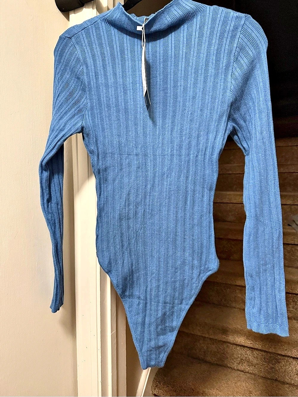 MIROL Ribbed Bodysuit in Blue Size Medium NWT